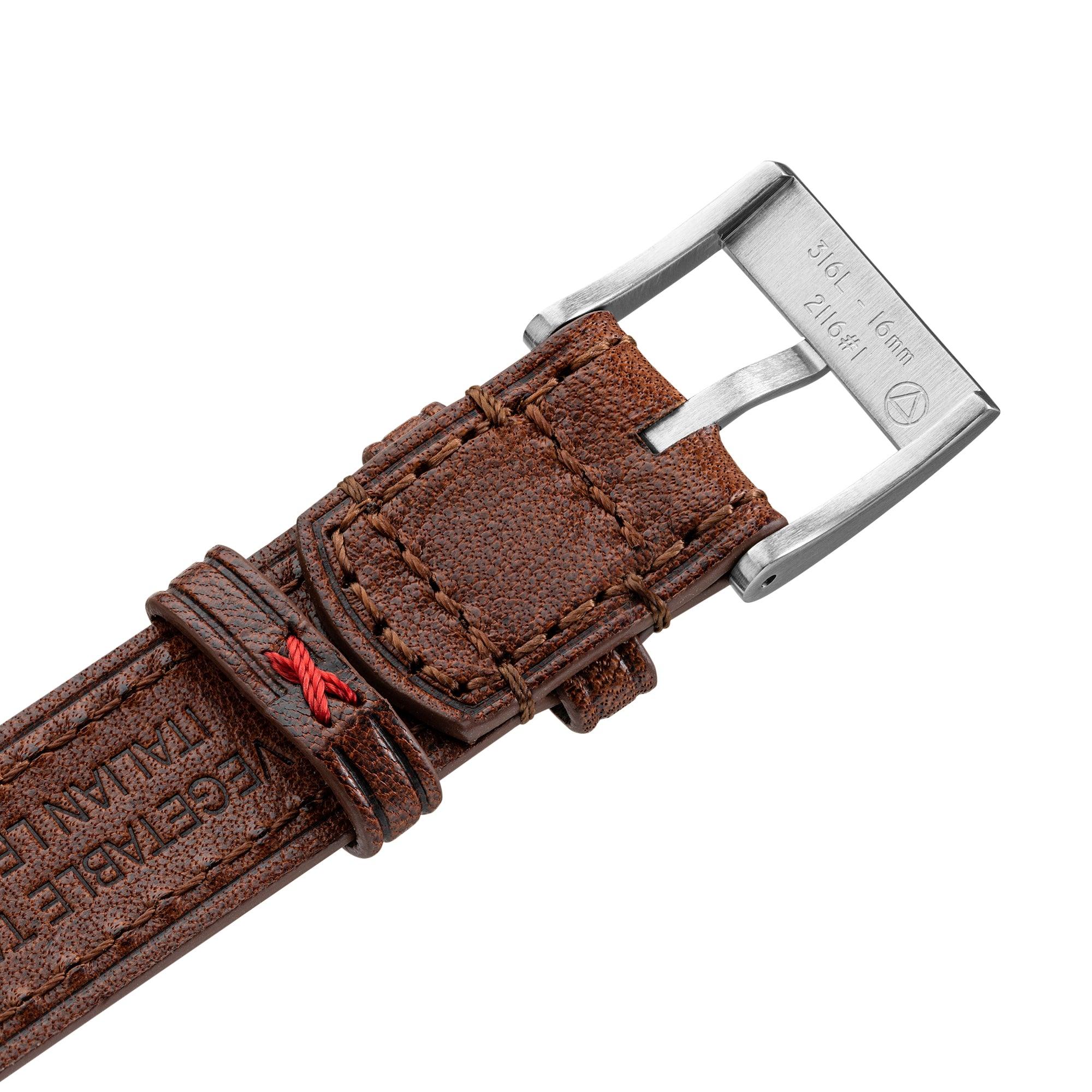 One-Piece Brown Tapered Leather Band & Steel Buckle - Wolbrook Watches