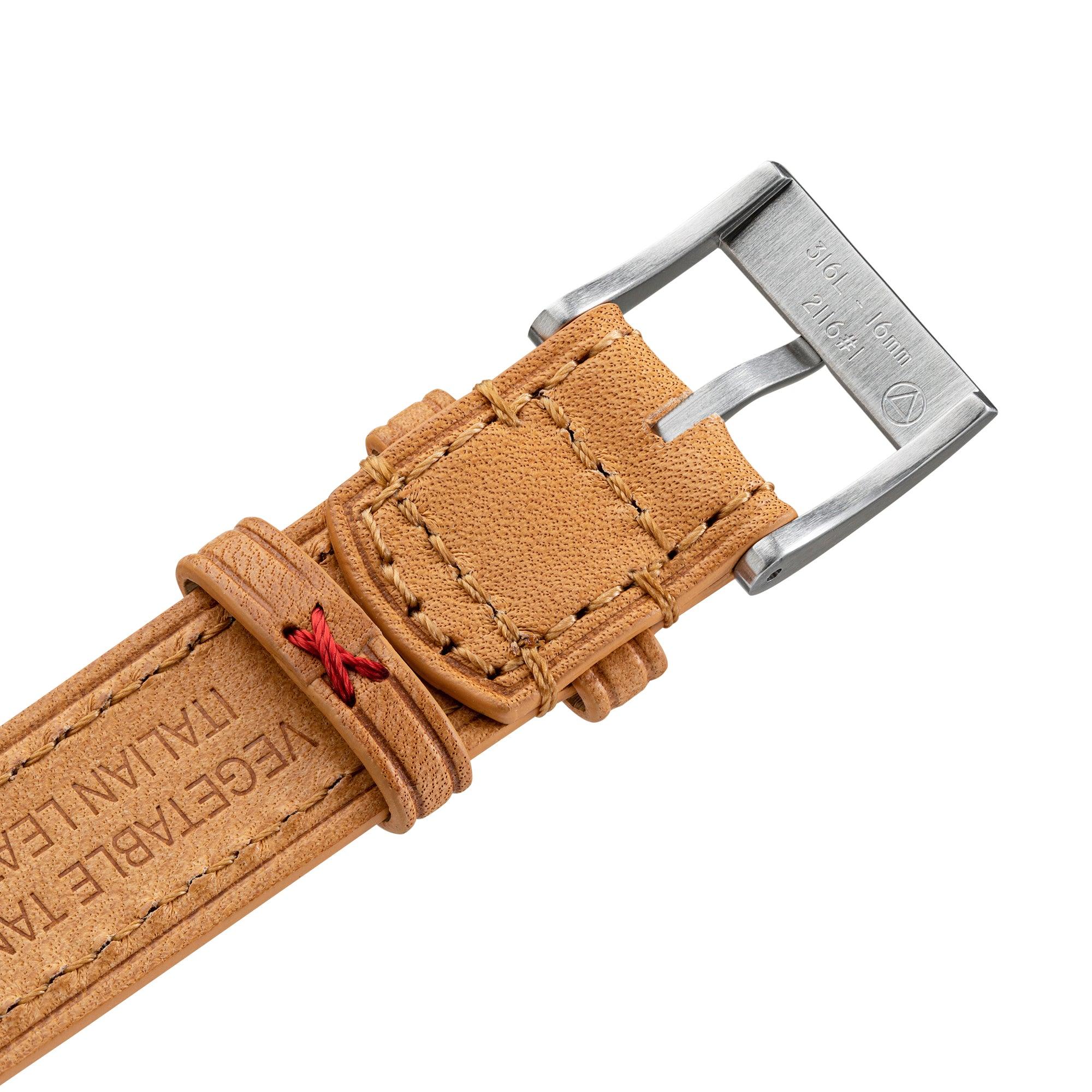 One-Piece Camel Tapered Leather Band & Steel Buckle - Wolbrook Watches