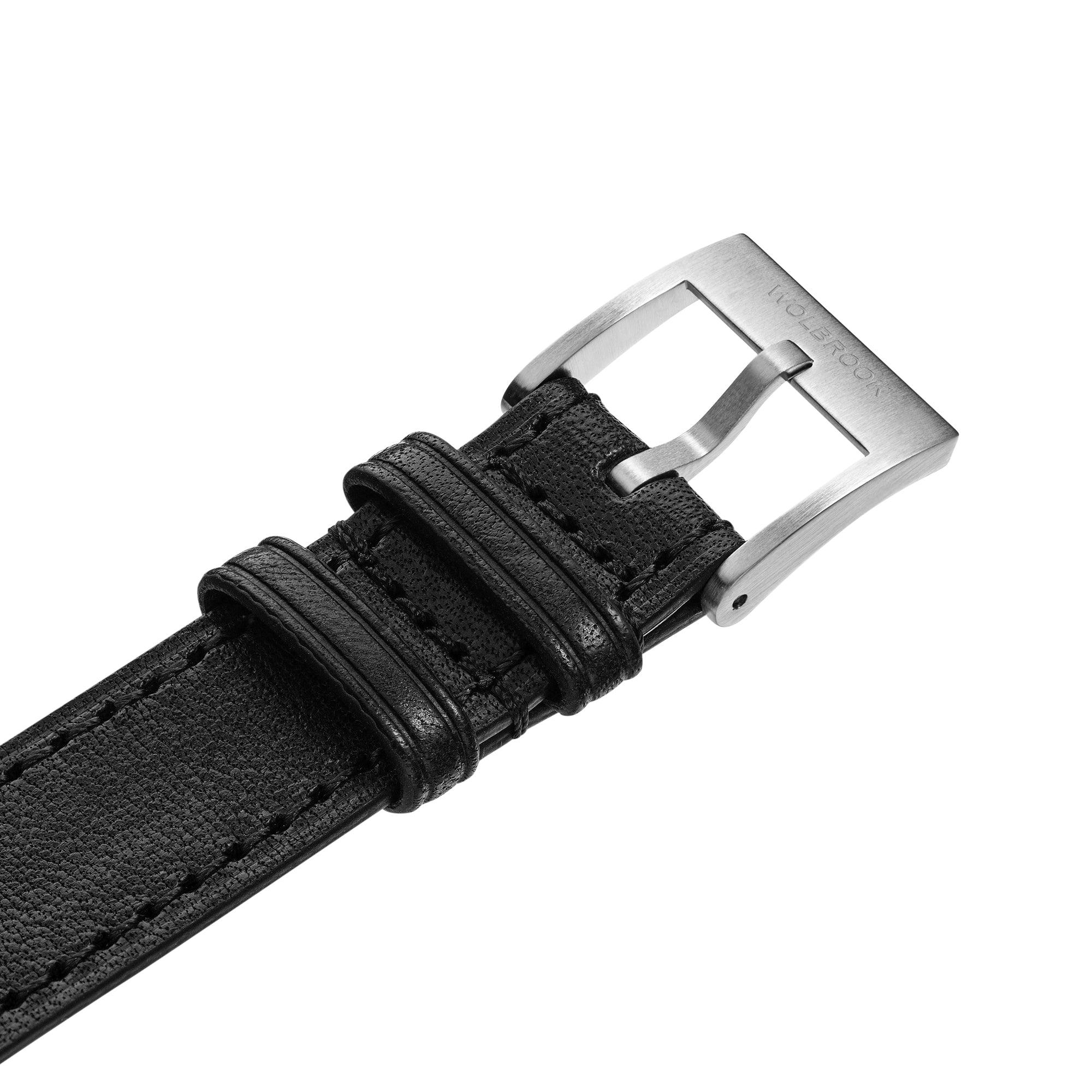 One-Piece Black Tapered Leather Band & Steel Buckle - Wolbrook Watches