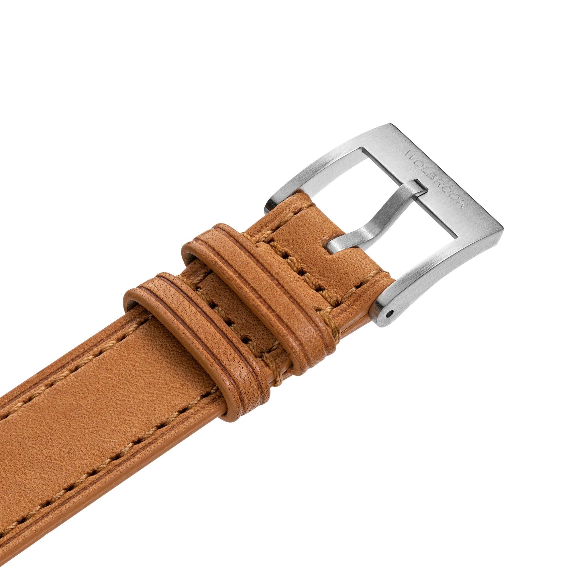 One-Piece Camel Tapered Leather Band & Steel Buckle - Wolbrook Watches