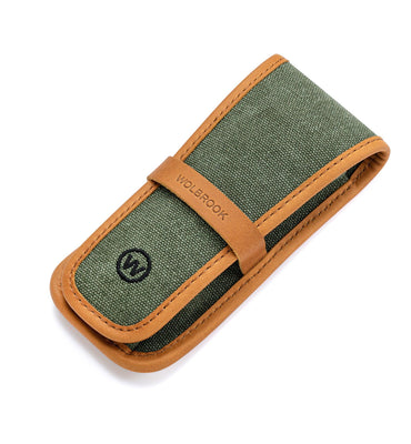 Green Canvas & Brown Leather Single Watch Pouch