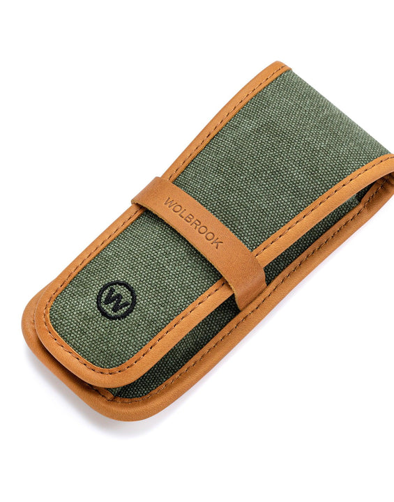 Green Canvas & Brown Leather Single Watch Pouch