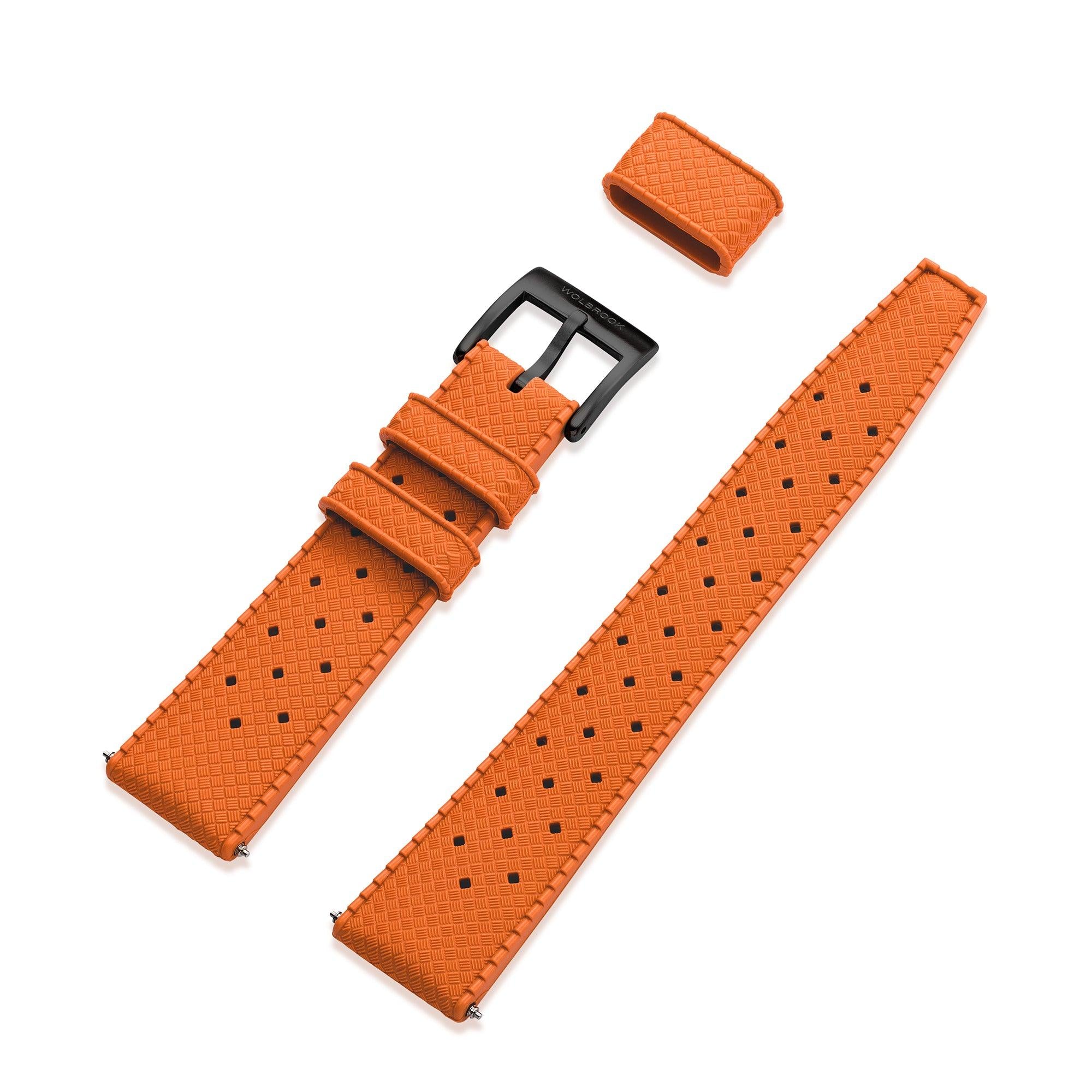 Orange Tropic Rubber Strap & Black PVD Steel Buckle