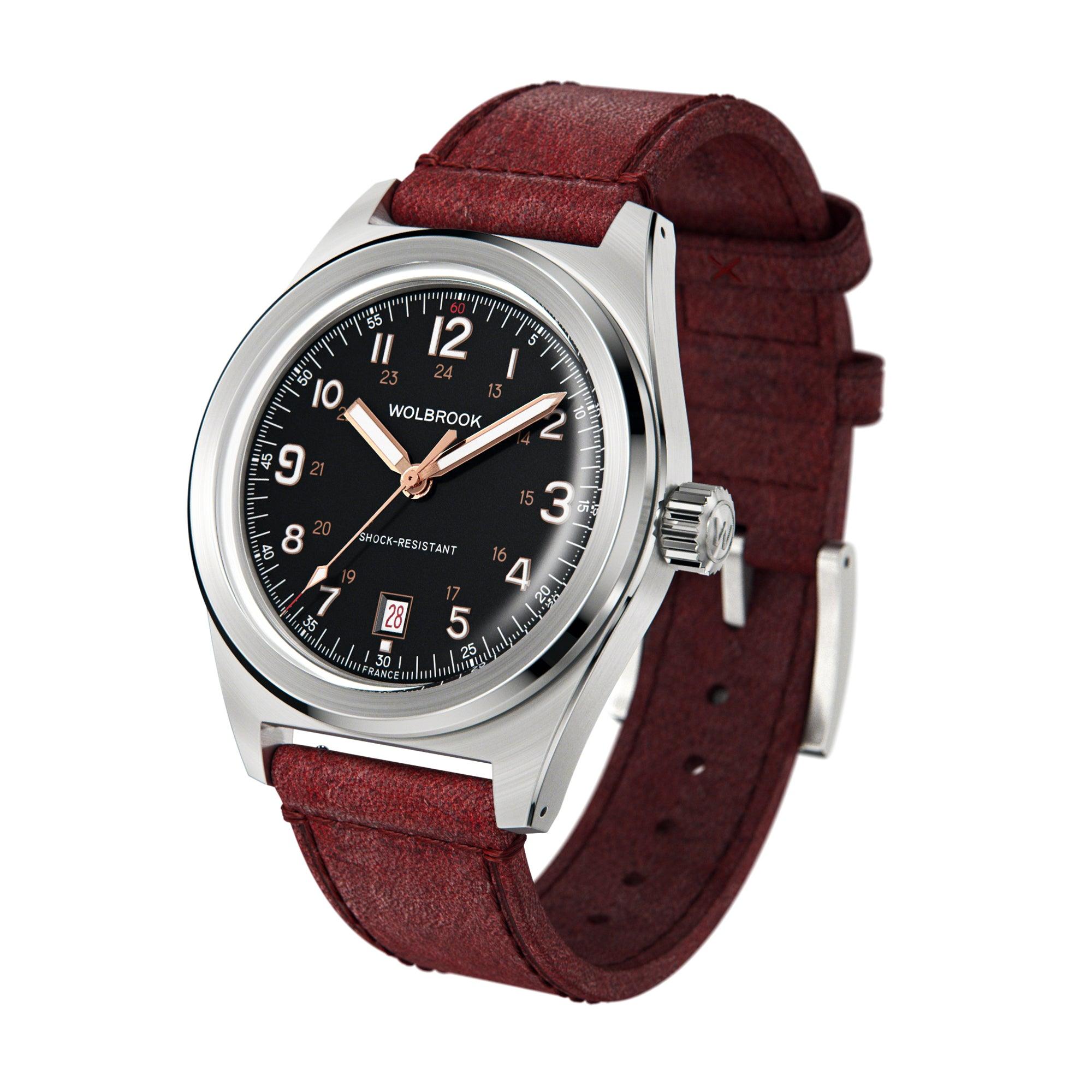 Outrider Automatic Watch – Black & Gilt on Red - Wolbrook Watches