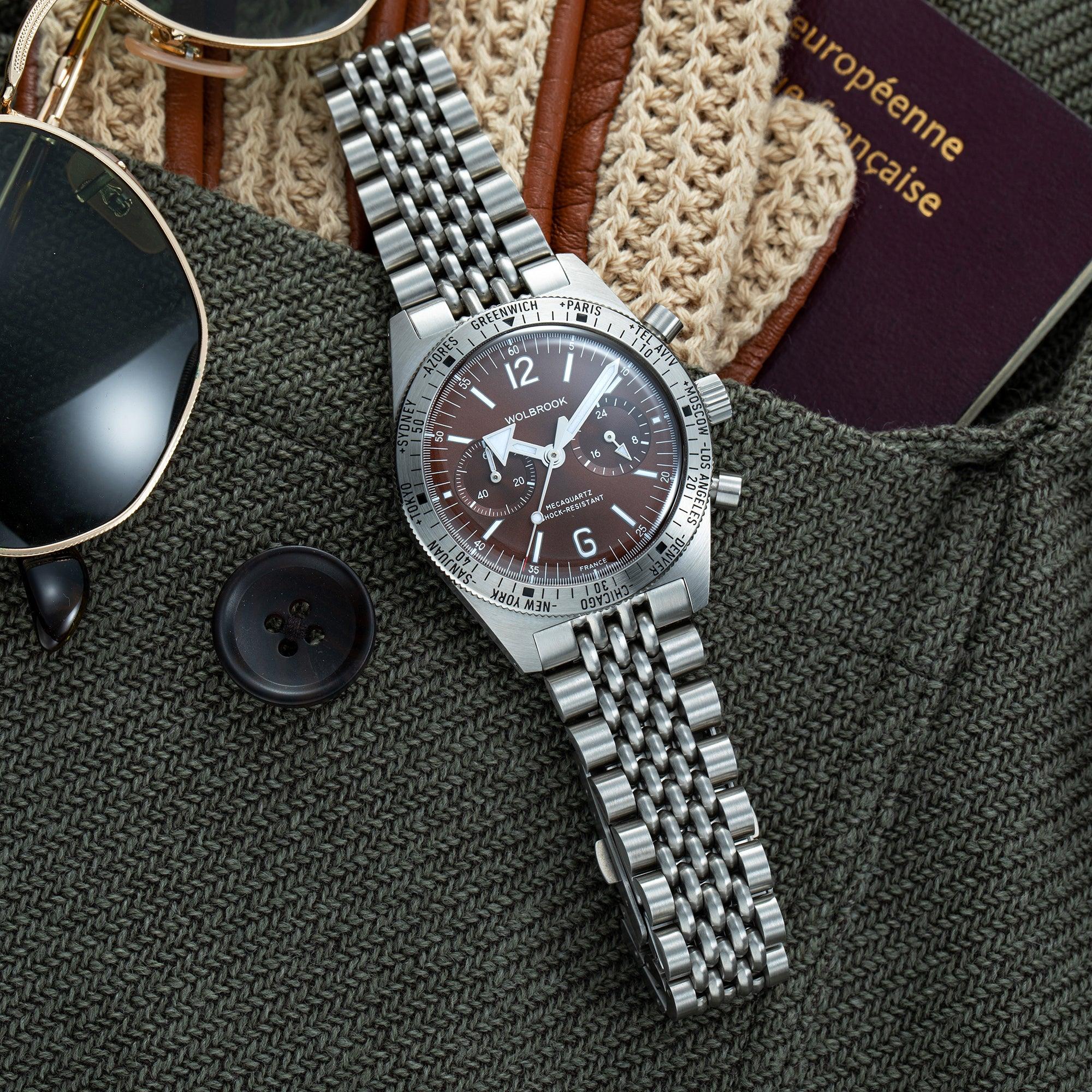 Skindiver WT Chrono-Mecaquartz Brown Bracelet Chronograph - Wolbrook Watches