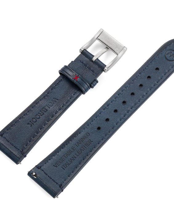 Two-Piece Blue Leather Strap & Steel Buckle for Field Watch