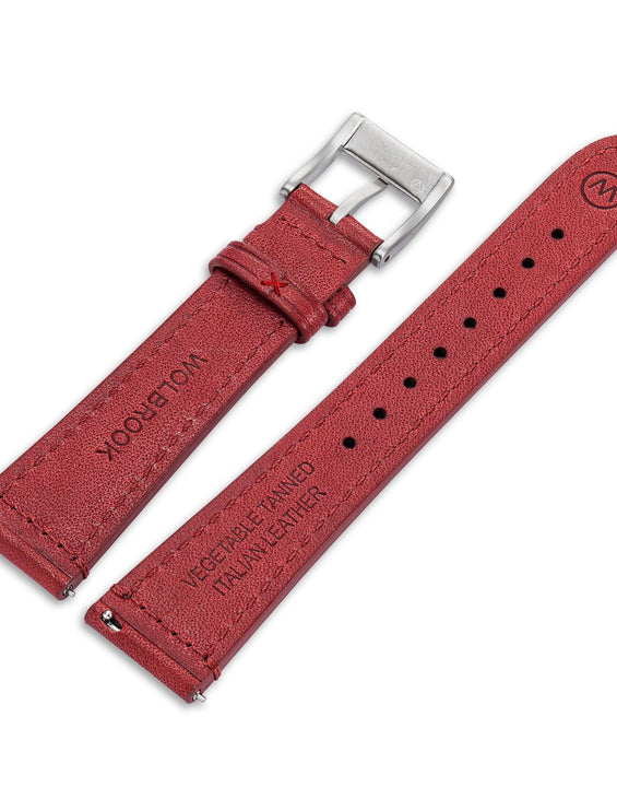 Two-Piece Red Leather Strap & Steel Buckle for Field Watch