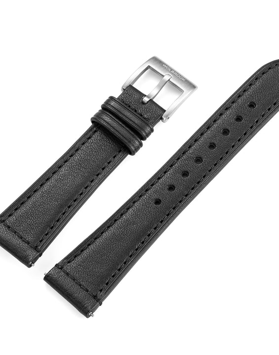 Two-Piece Black Leather Strap & Steel Buckle for Field Watch