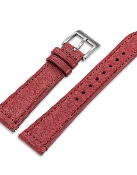 Two-Piece Red Leather Strap & Steel Buckle for Field Watch