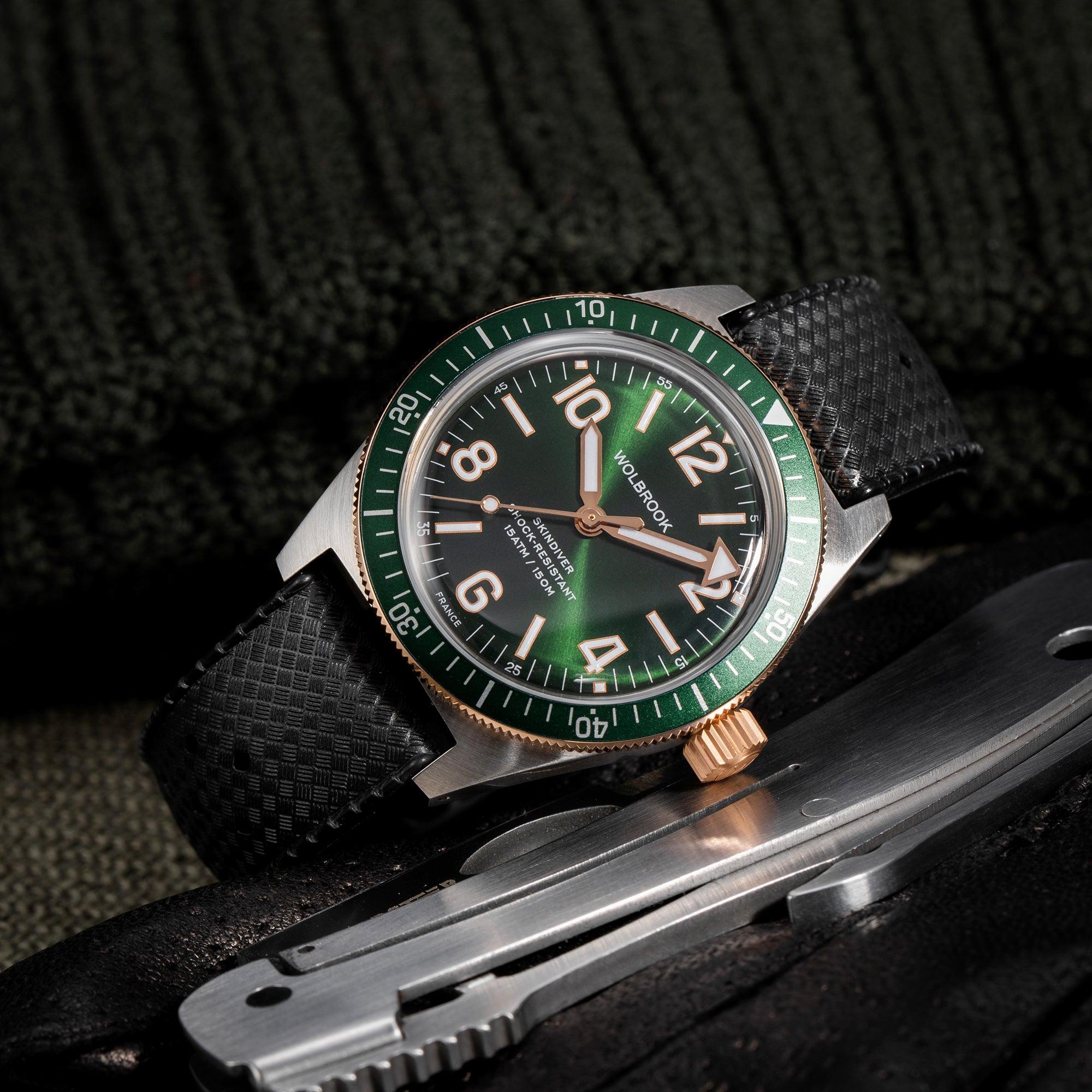 Skindiver Automatic Watch – Two-Tone Green - Wolbrook Watches