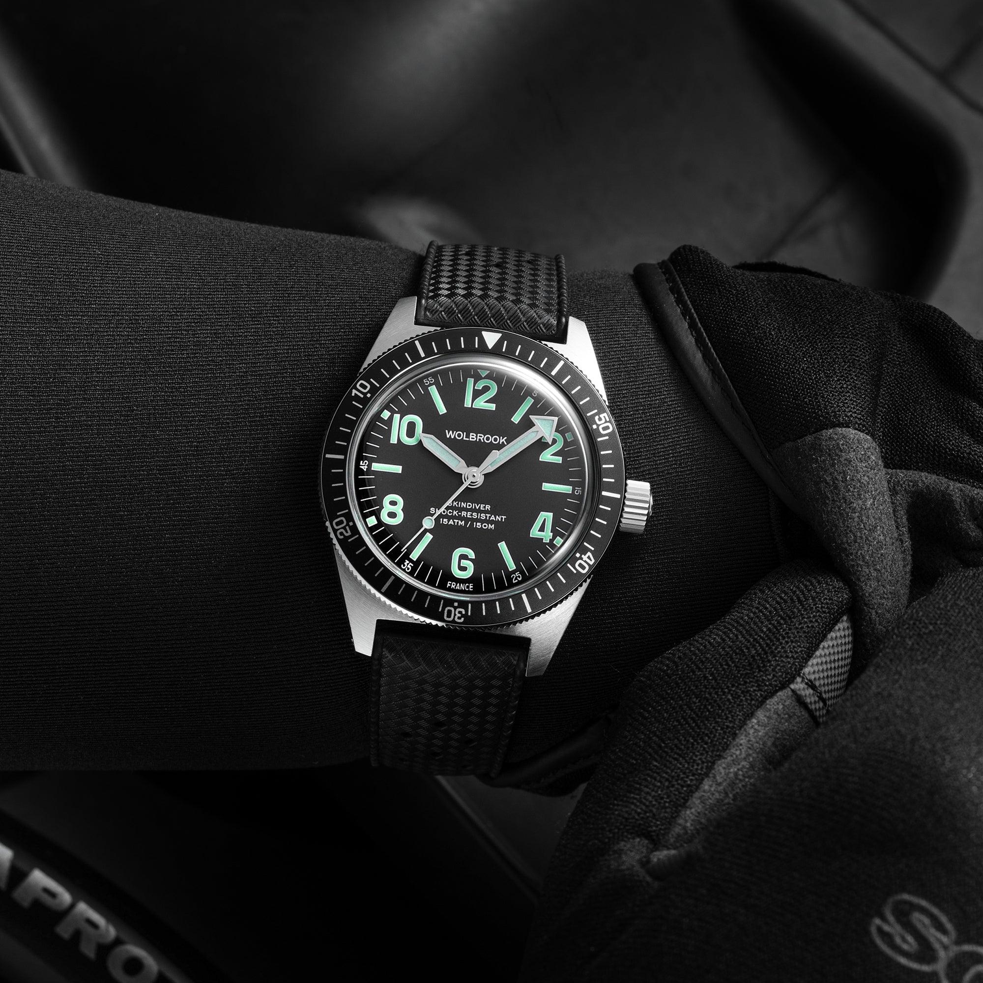 Skindiver Automatic Watch - Green Lum & Black Dial - Wolbrook Watches