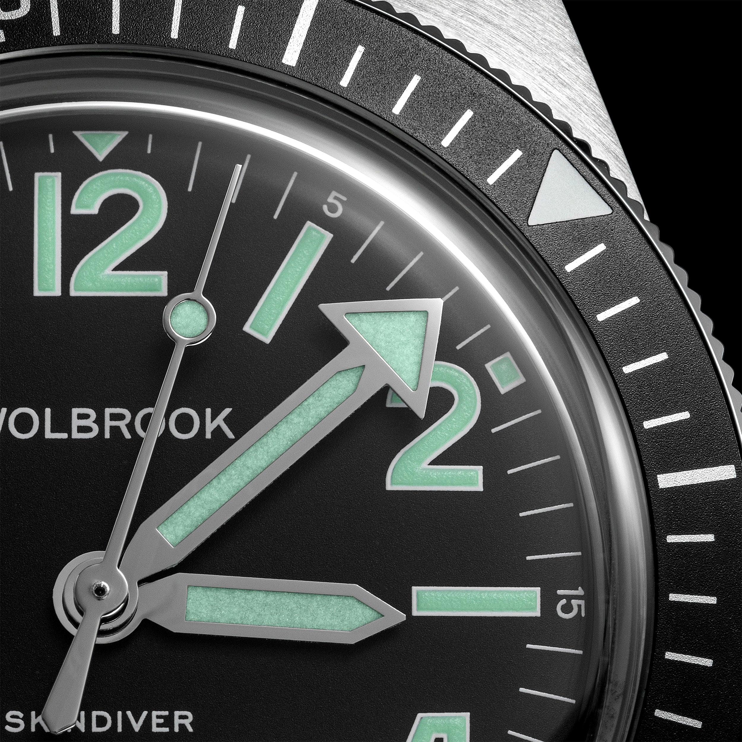 Skindiver Automatic Watch - Green Lum & Black Dial - Wolbrook Watches