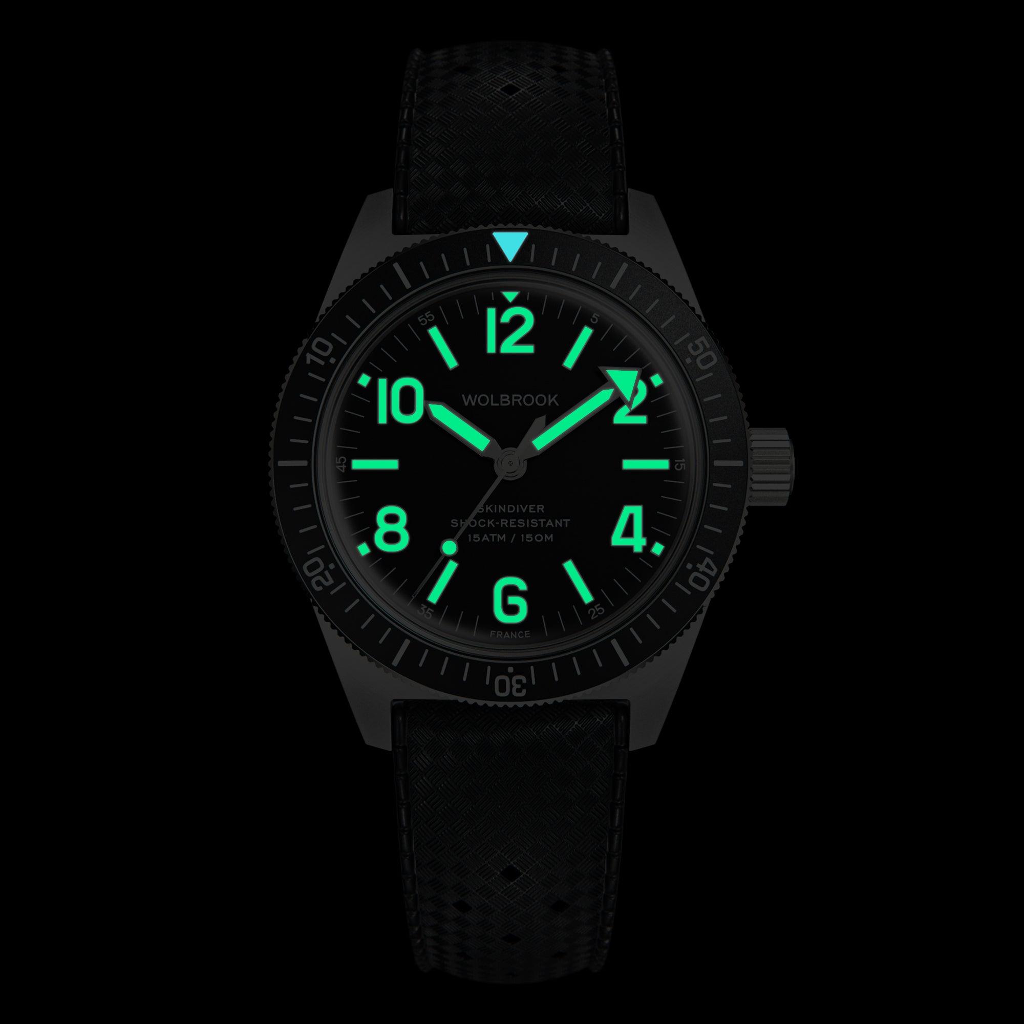 Skindiver Automatic Watch - Green Lum & Black Dial - Wolbrook Watches